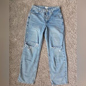 Good American Light Blue Distressed Wide Leg Jeans
